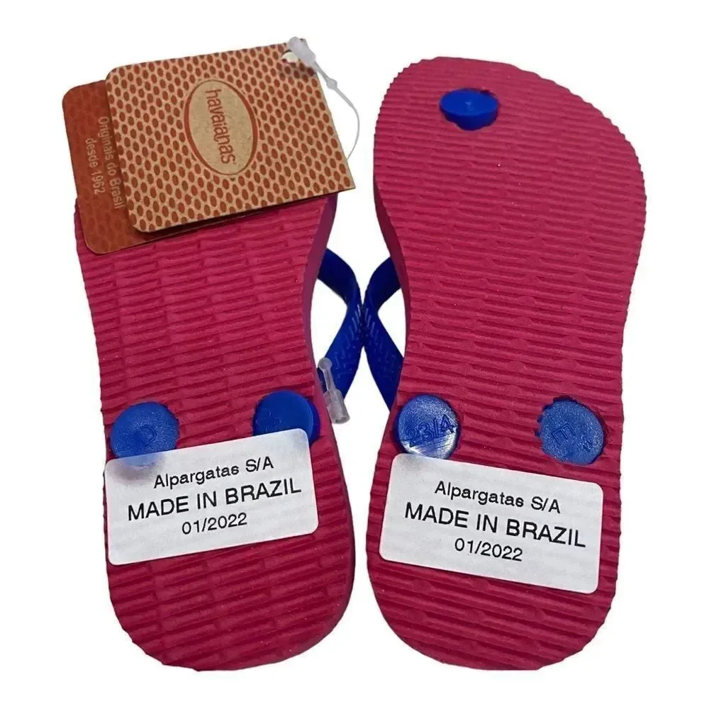 New with Tag Havaianas Electric Pink Blue Slim Flip Flop Kids Sandals